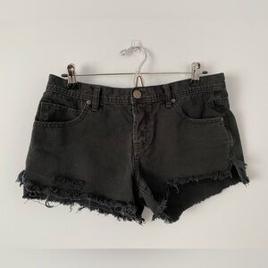Free People Black Cut Off Distressed Denim Shorts, Size 28, Button Fly Shorts